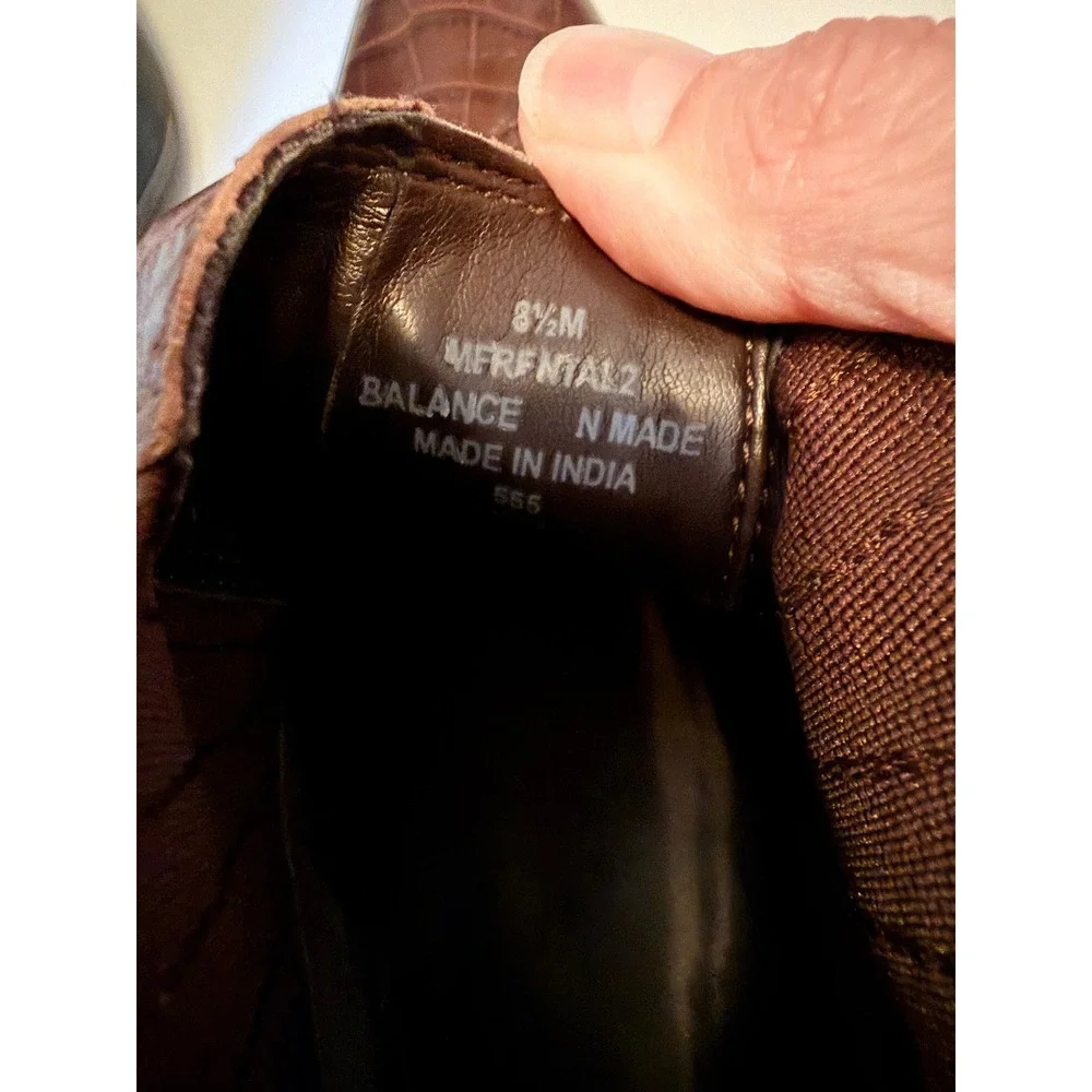 Marc Fisher Ankle Boots Size 8.5 Brown‎ Yale Croc Embossed Leather Block Heel